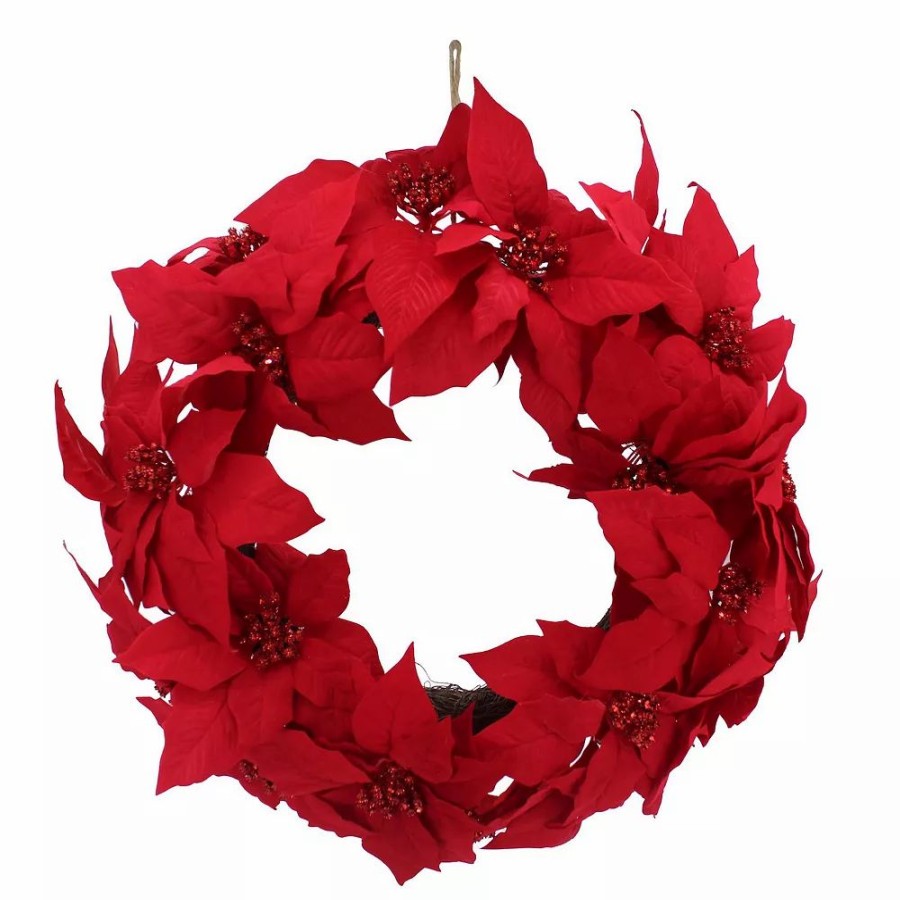 Home Decor * | St. Nicholas Square Artificial Red Poinsettia Wreath