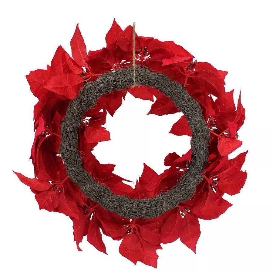 Home Decor * | St. Nicholas Square Artificial Red Poinsettia Wreath