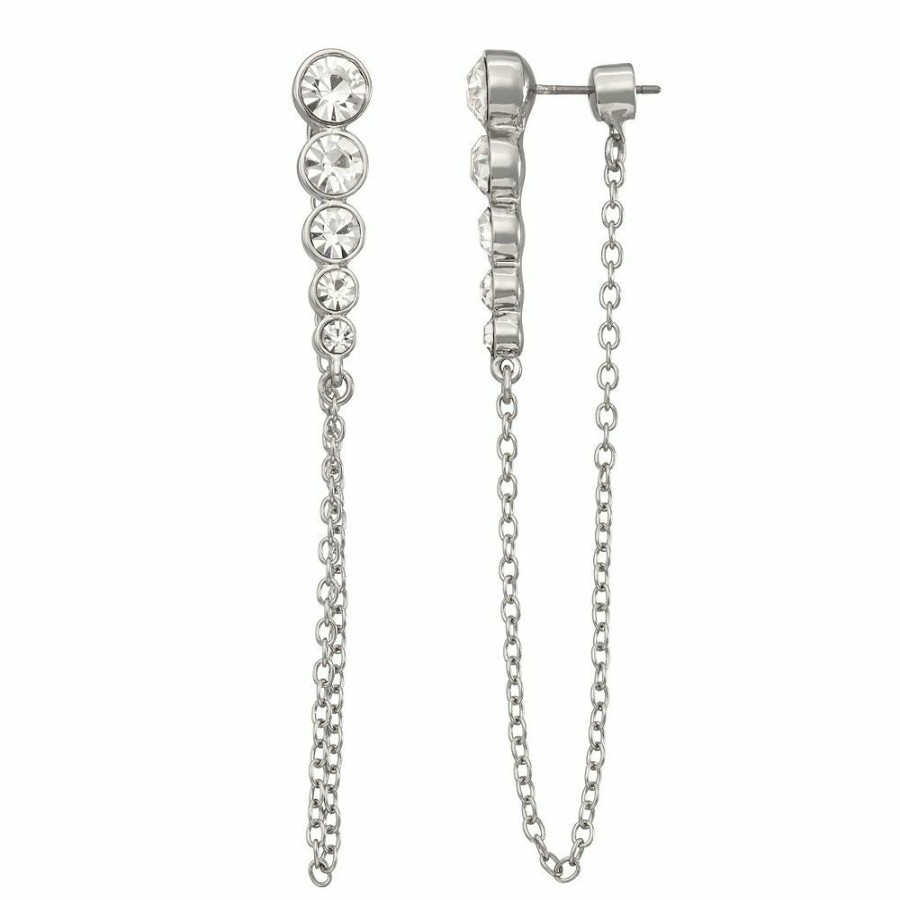 Jewelry * | Simply Vera Vera Wang Silver Tone Linear Front Back Earrings