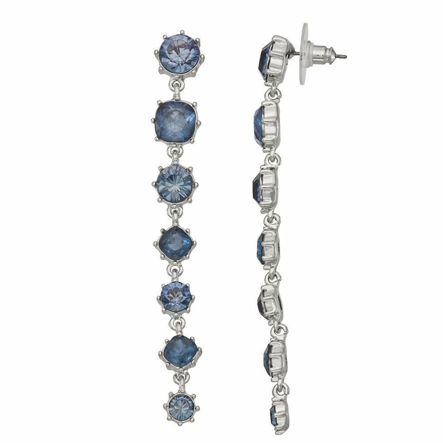 Jewelry * | Simply Vera Vera Wang Silver Tone Simulated Blue Crystal Linear Drop Earrings