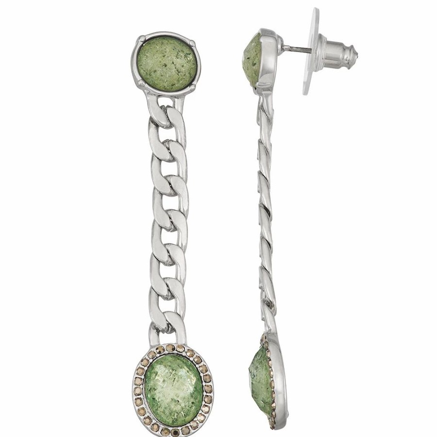 Jewelry * | Simply Vera Vera Wang Silver-Tone Green Stone Linear Statement Earrings