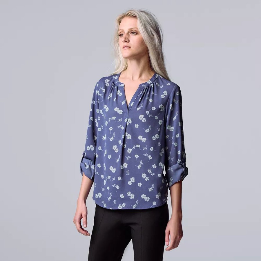 Clothing * | Women'S Simply Vera Vera Wang Roll-Tab Sleeve Popover Blouse