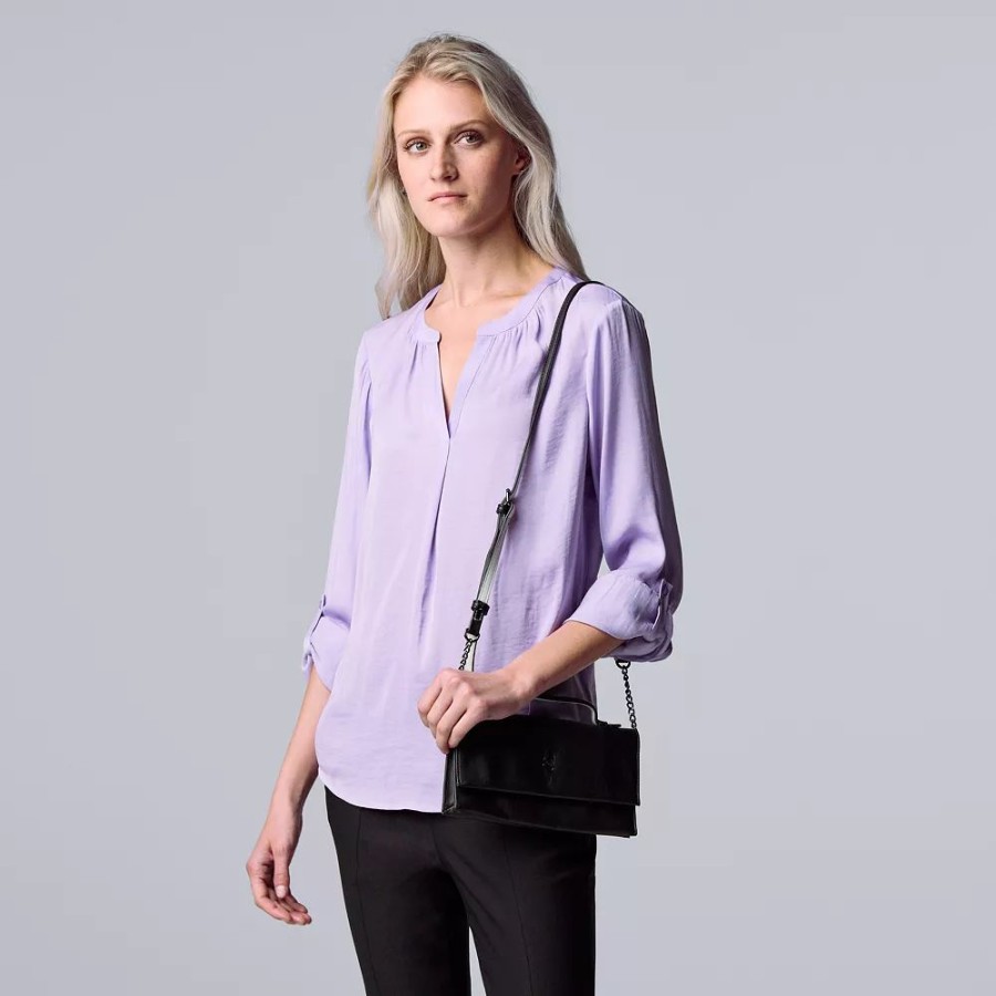 Clothing * | Women'S Simply Vera Vera Wang Roll-Tab Sleeve Popover Blouse