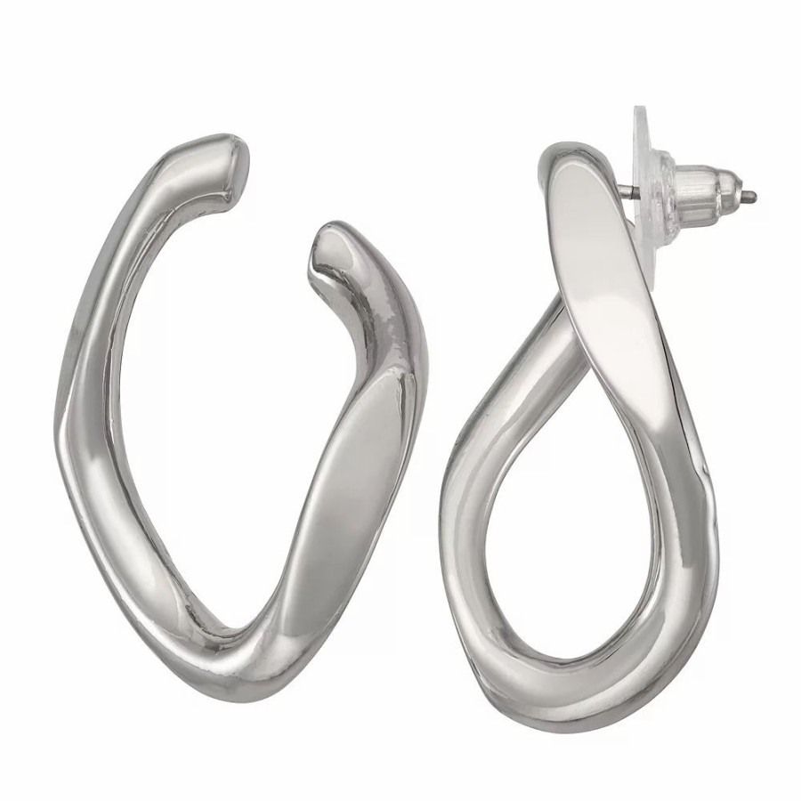 Jewelry * | Simply Vera Vera Wang Silver Tone Twisty Geometric Open Circle Drop Earrings