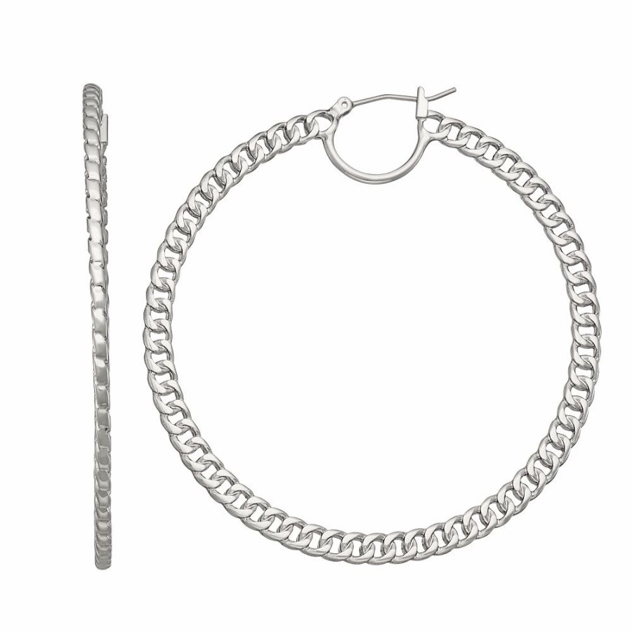 Jewelry * | Simply Vera Vera Wang Silver Tone Curb Chain Hoop Earrings