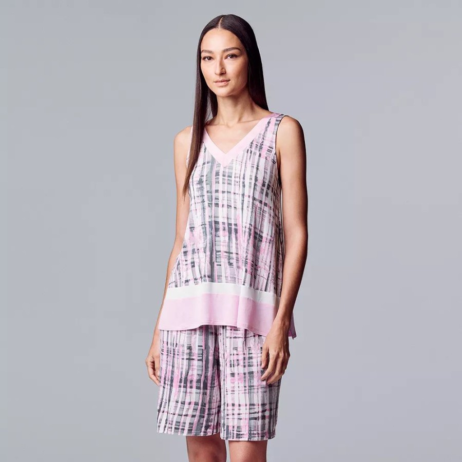 Clothing * | Women'S Simply Vera Vera Wang Satin-Trim Pajama Tank And Bermuda Pajama Shorts Sleep Set