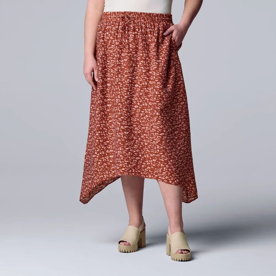 Clothing * | Plus Size Simply Vera Vera Wang Print Shark-Bite Hem Midi Skirt