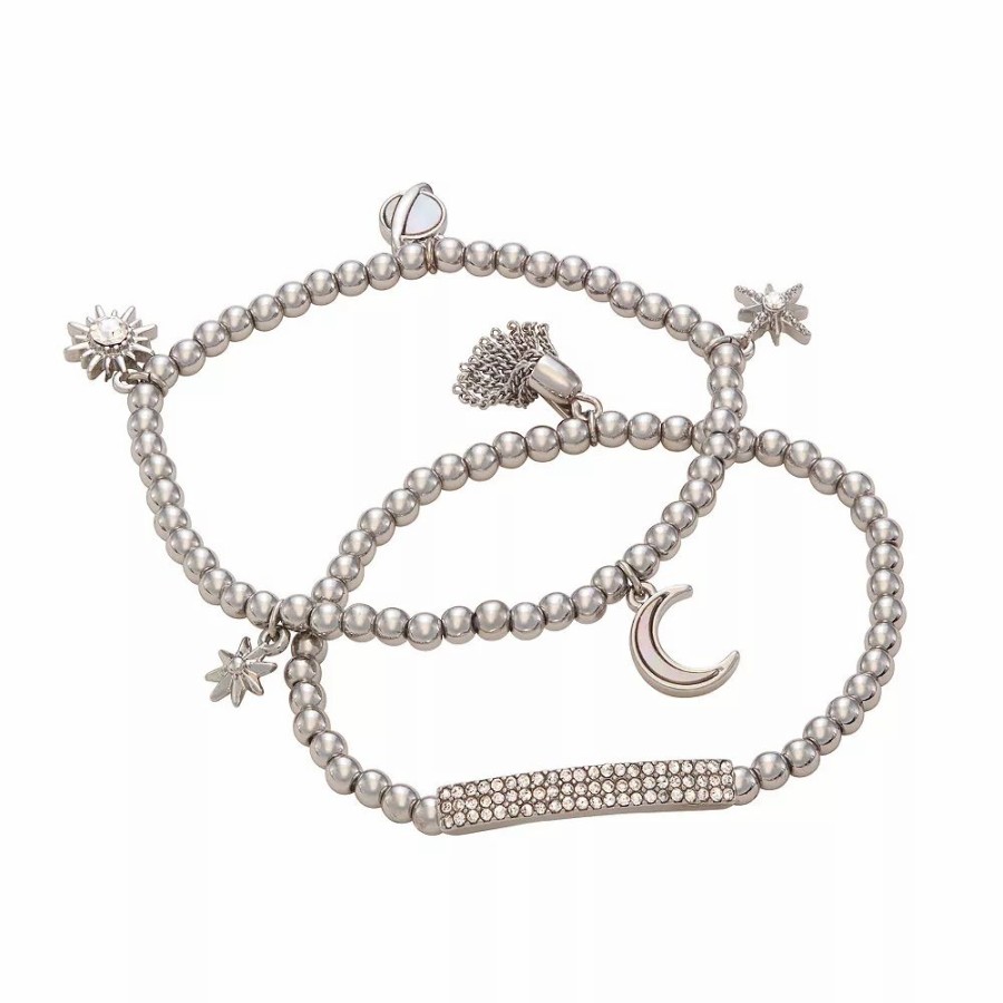 Jewelry * | Simply Vera Vera Wang Silver Tone Social Galaxy Charm Stretch Bracelet Set