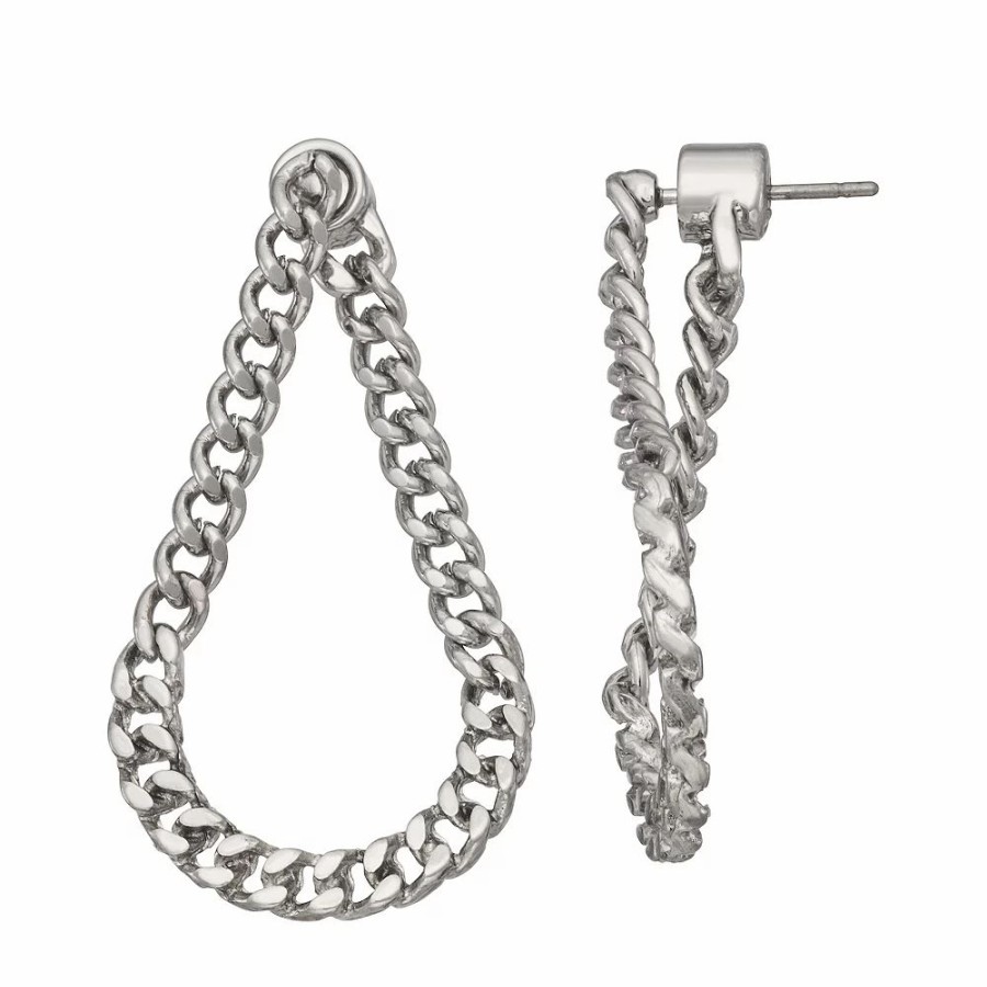 Jewelry * | Simply Vera Vera Wang Silver Tone Curb Chain Front-To-Back Loop Drop Earrings