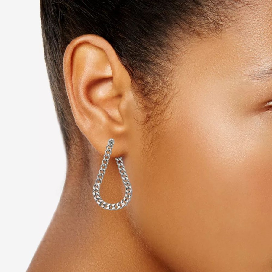 Jewelry * | Simply Vera Vera Wang Silver Tone Curb Chain Front-To-Back Loop Drop Earrings