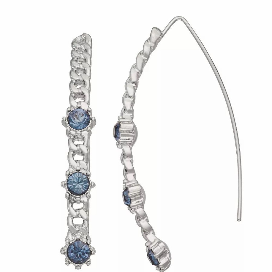 Jewelry * | Simply Vera Vera Wang Silver Tone Simulated Blue Crystal Chain Threader Earrings