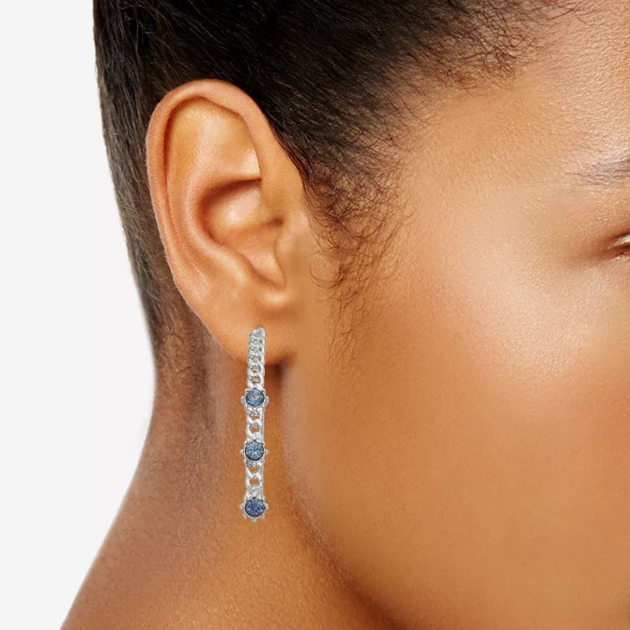 Jewelry * | Simply Vera Vera Wang Silver Tone Simulated Blue Crystal Chain Threader Earrings