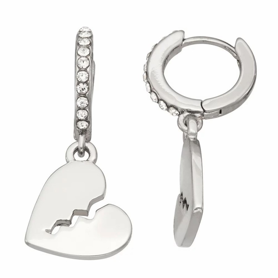 Jewelry * | Simply Vera Vera Wang Silver-Tone Drop Heart Hoop Earrings