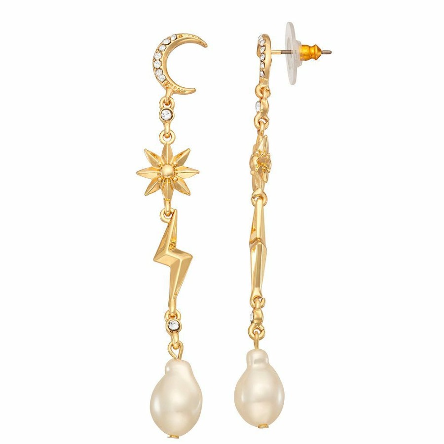 Jewelry * | Simply Vera Vera Wang Gold Tone Simulated Pearl Celestial Drop Earrings