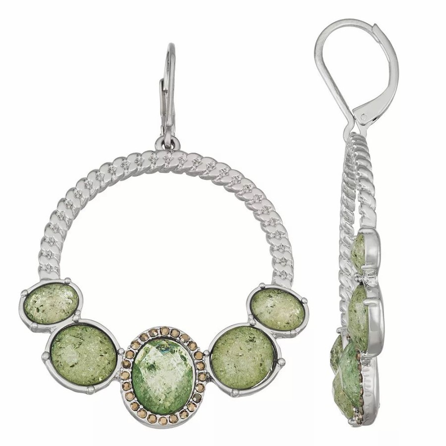 Jewelry * | Simply Vera Vera Wang Silver-Tone Green Stone Drop Earrings