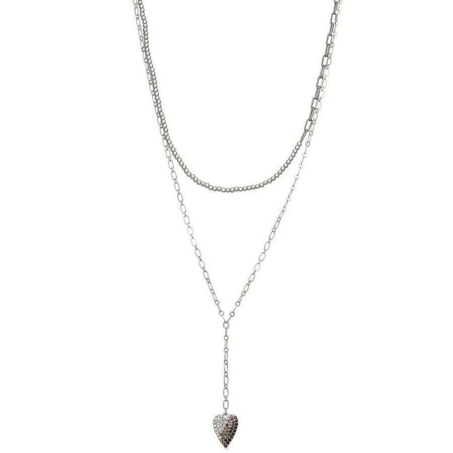 Jewelry * | Simply Vera Vera Wang Silver Tone Heart Y Necklace