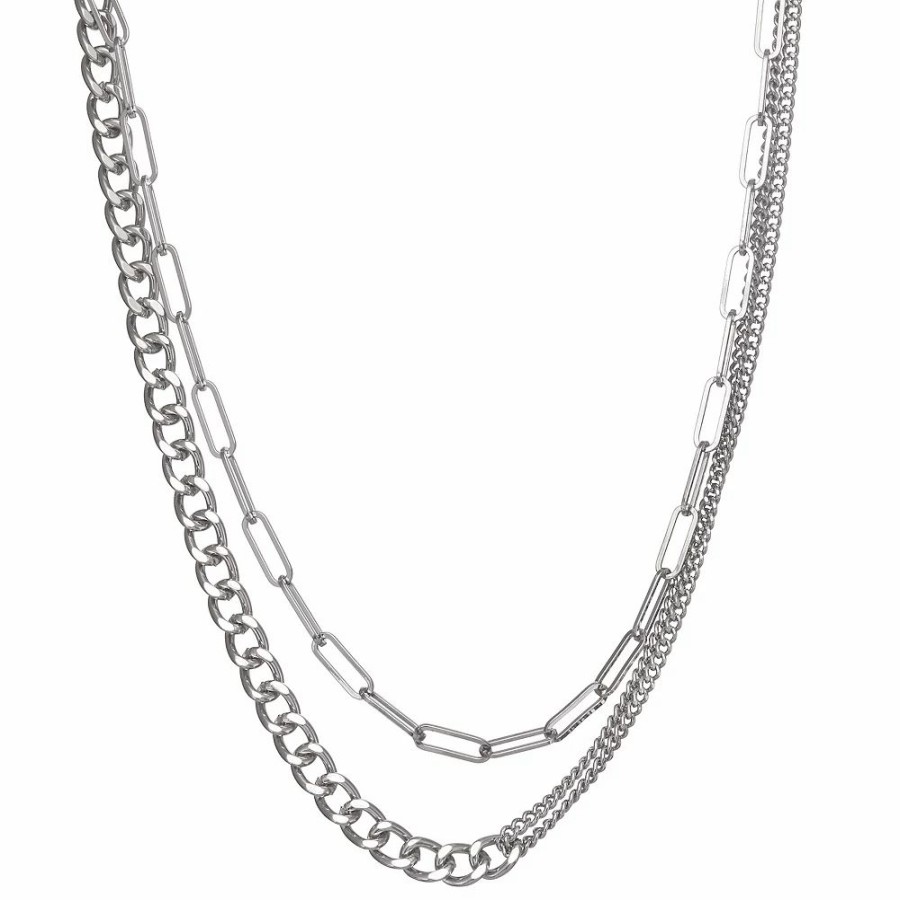 Jewelry * | Simply Vera Vera Wang Silver Tone Double-Layer Chain Necklace