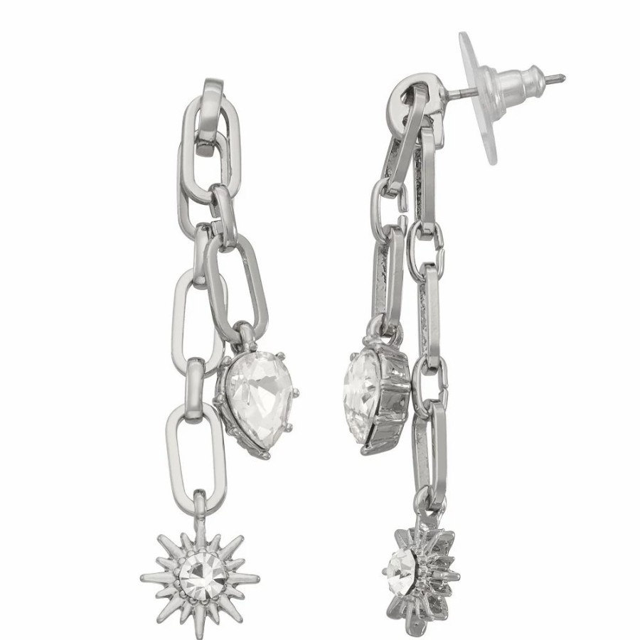 Jewelry * | Simply Vera Vera Wang Silver Tone Linear Starburst Earrings