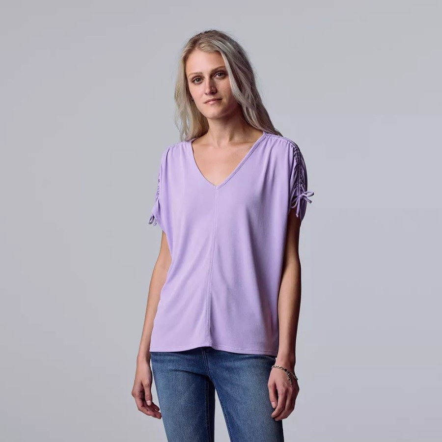 Clothing * | Women'S Simply Vera Vera Wang Ruched-Shoulder Dolman Tee