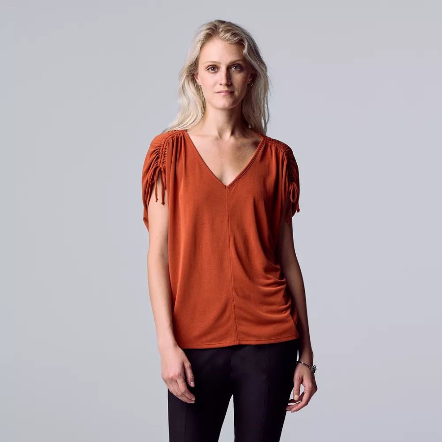 Clothing * | Women'S Simply Vera Vera Wang Ruched-Shoulder Dolman Tee