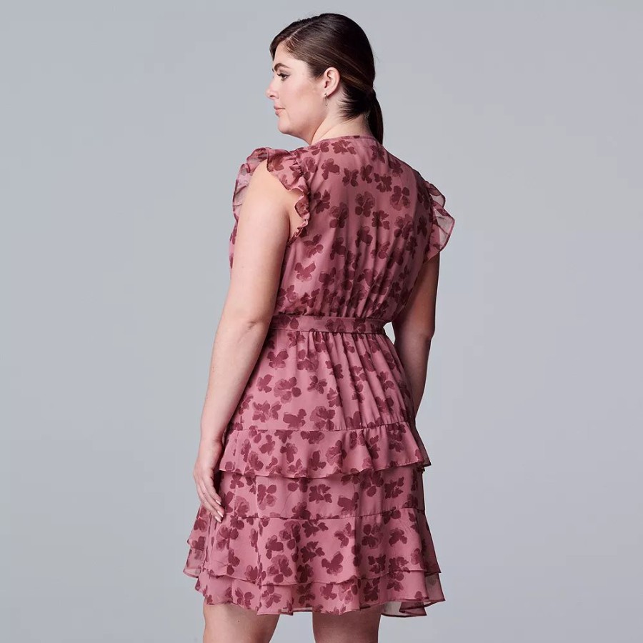 Clothing * | Plus Size Simply Vera Vera Wang Tiered Sleeveless Dress Texture Animal