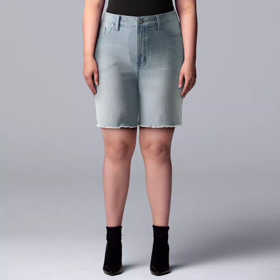 Clothing * | Plus Size Simply Vera Vera Wang High-Waisted 7 Denim Shorts