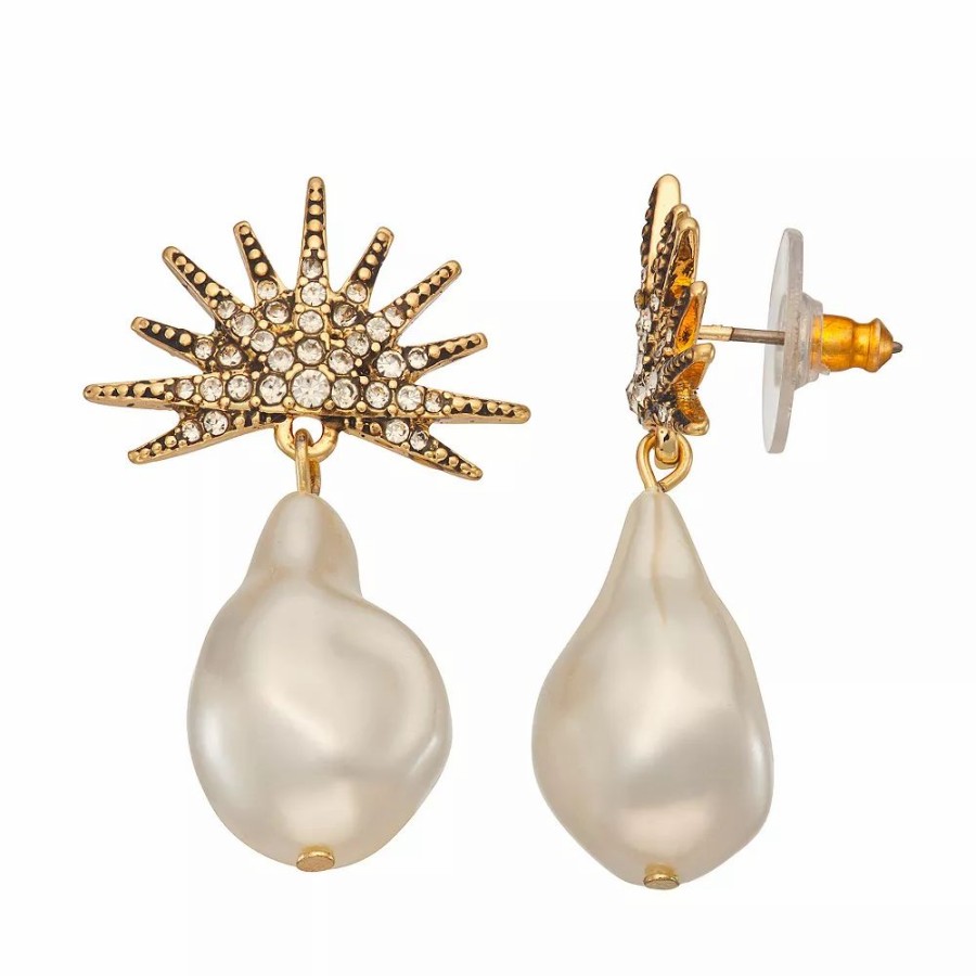 Jewelry * | Simply Vera Vera Wang Gold Tone Simulated Pearl Celestial Drop Earrings