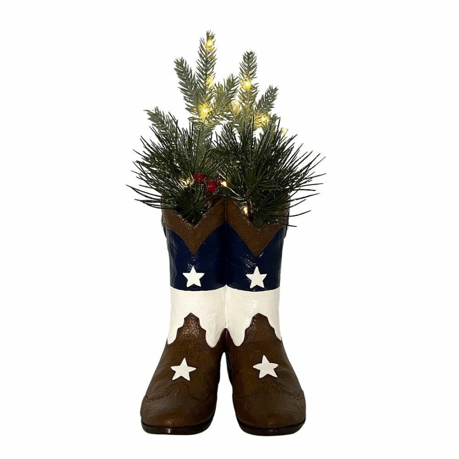 Home Decor * | St. Nicholas Square Texas Botanical Cowboy Boot Led Table Decor