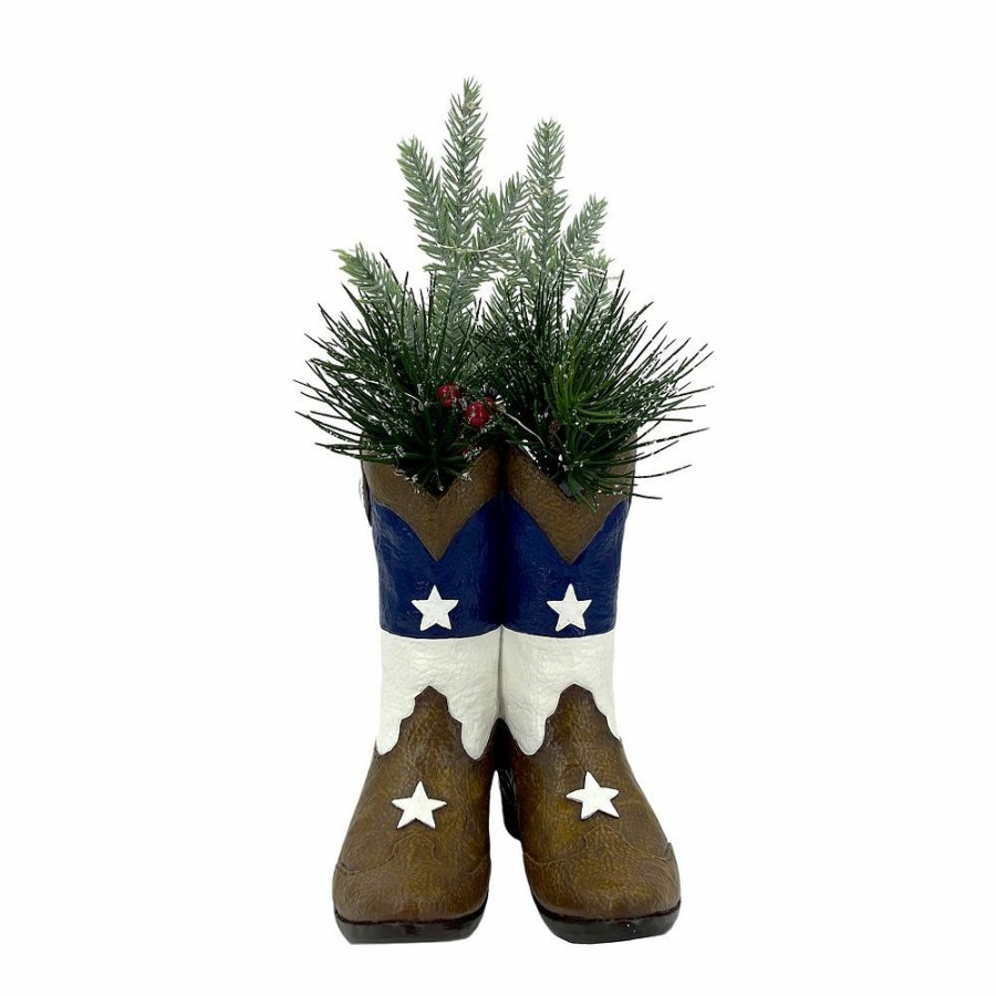 Home Decor * | St. Nicholas Square Texas Botanical Cowboy Boot Led Table Decor