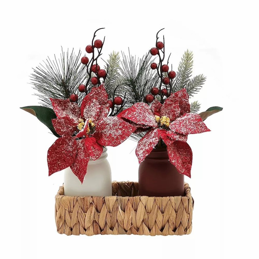 Home Decor * | St. Nicholas Square Artificial Poinsettia Mason Jar Table Decor