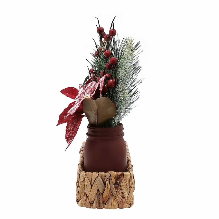 Home Decor * | St. Nicholas Square Artificial Poinsettia Mason Jar Table Decor