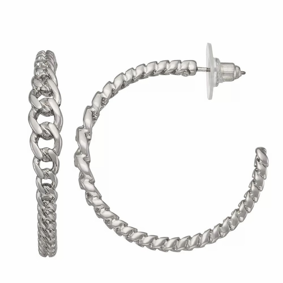 Jewelry * | Simply Vera Vera Wang Silver Tone Graduated Chain C-Hoop Earrings