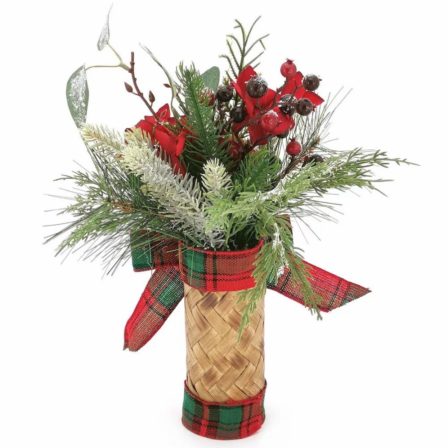 Home Decor * | St. Nicholas Square Artificial Snow Red Floral Stack Table Decor