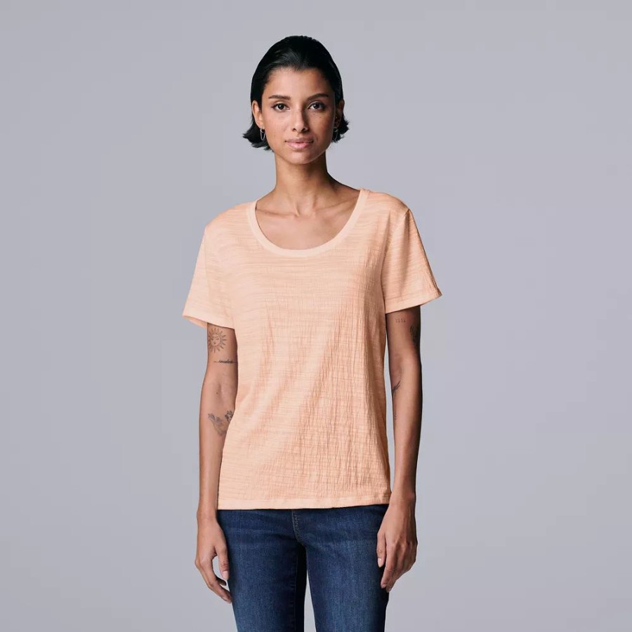 Clothing * | Petite Simply Vera Vera Wang Textured Short Sleeve Tee