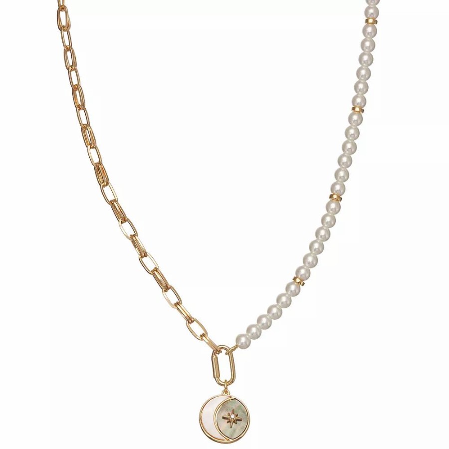 Jewelry * | Simply Vera Vera Gold Tone Simulated Pearl Chain Celestial Pendant Necklace