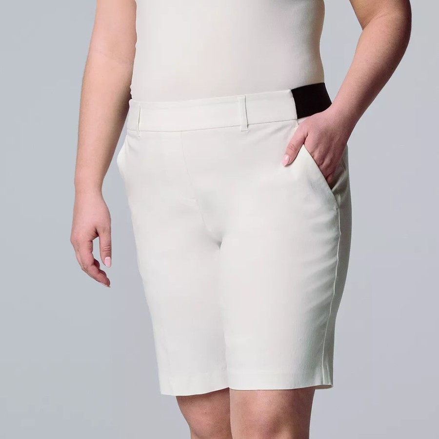 Clothing * | Plus Size Simply Vera Vera Wang City Twill Shorts Modern White