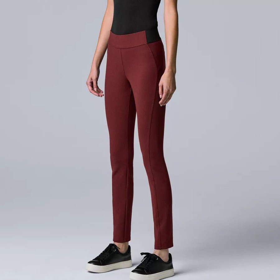 Clothing * | Women'S Simply Vera Vera Wang Seamed Scuba Skinny Pants Maroon Heart