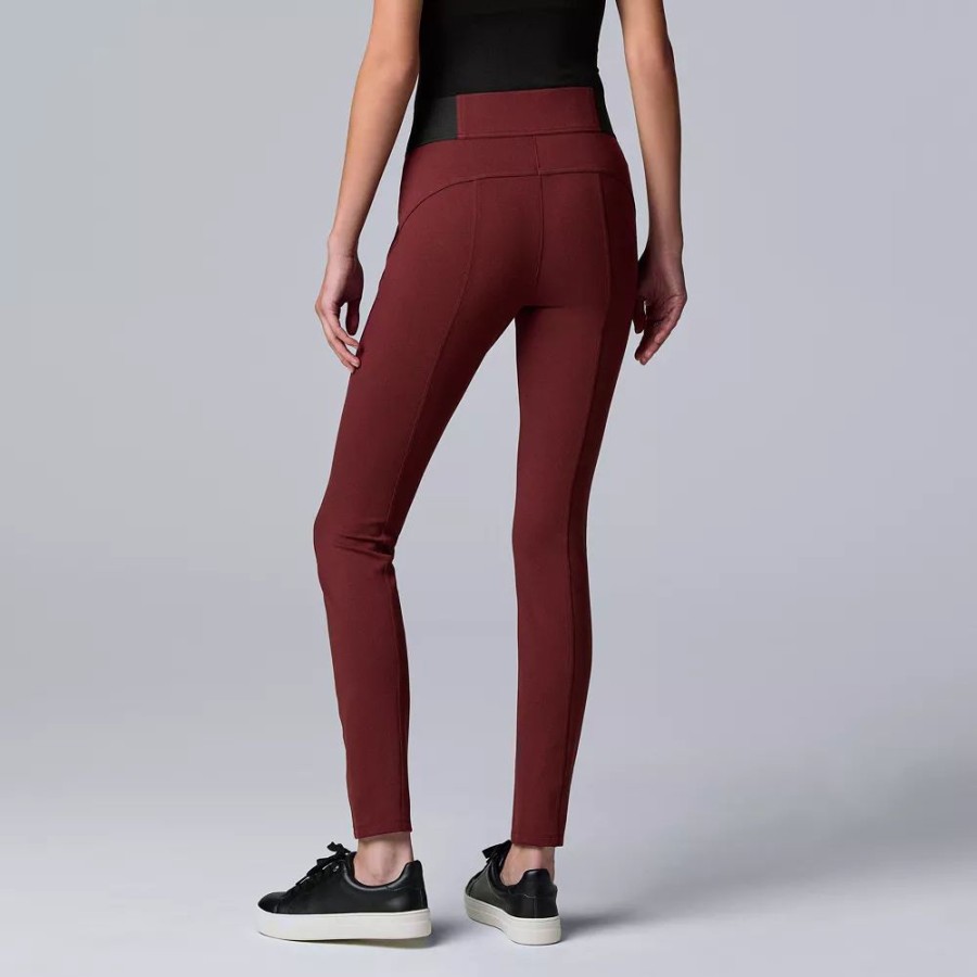 Clothing * | Women'S Simply Vera Vera Wang Seamed Scuba Skinny Pants Maroon Heart